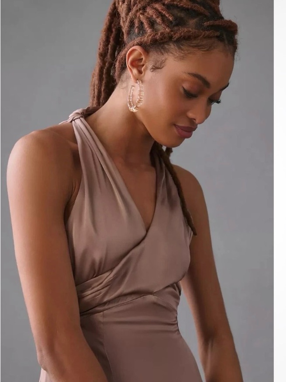 ANTHROPOLOGY silk Midi Dress in Taupe 8 new with tags - Picture 7 of 13